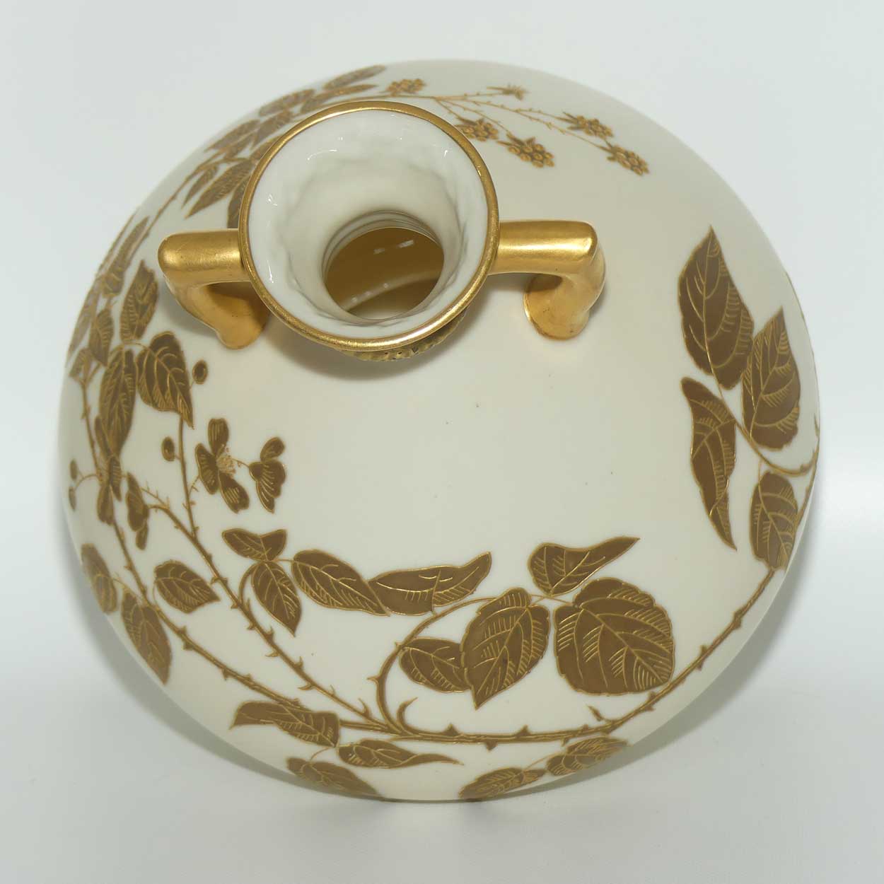 Royal Worcester Blush Ivory hand painted bulbous gilt vase