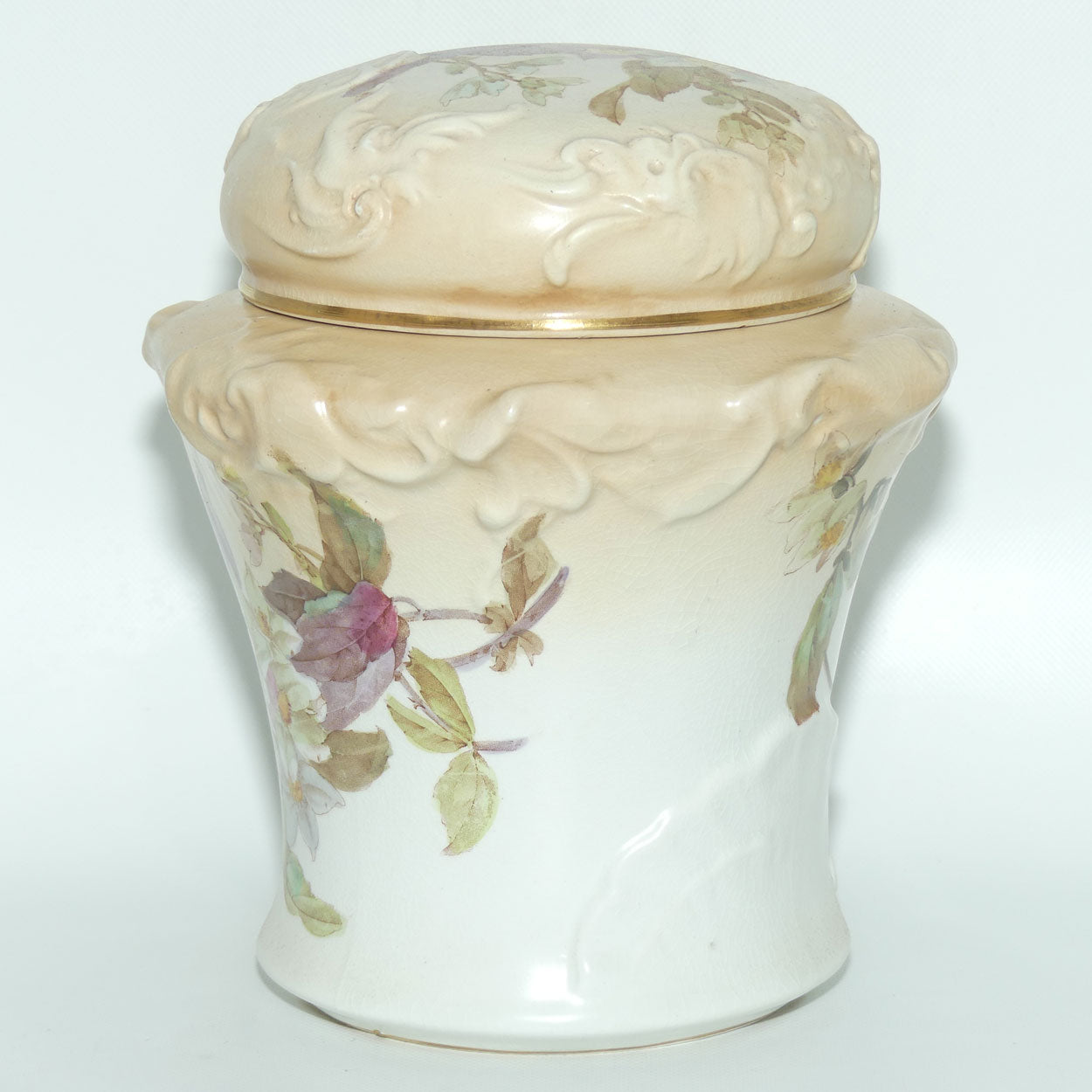 Doulton Burslem Blush Ivory and Floral Lidded Biscuit Barrel