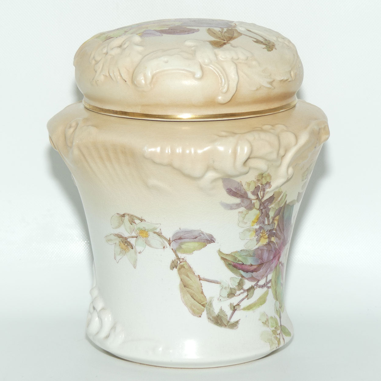 Doulton Burslem Blush Ivory and Floral Lidded Biscuit Barrel