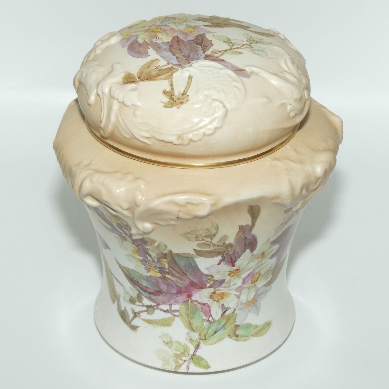 Doulton Burslem Blush Ivory and Floral Lidded Biscuit Barrel