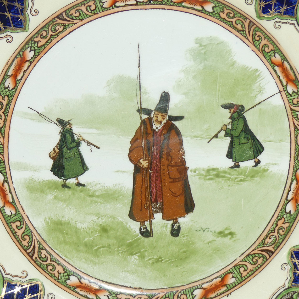 Doulton Burslem Isaac Walton Gallant Fishers Jedo border plate D2420 | #1 Brown Coat