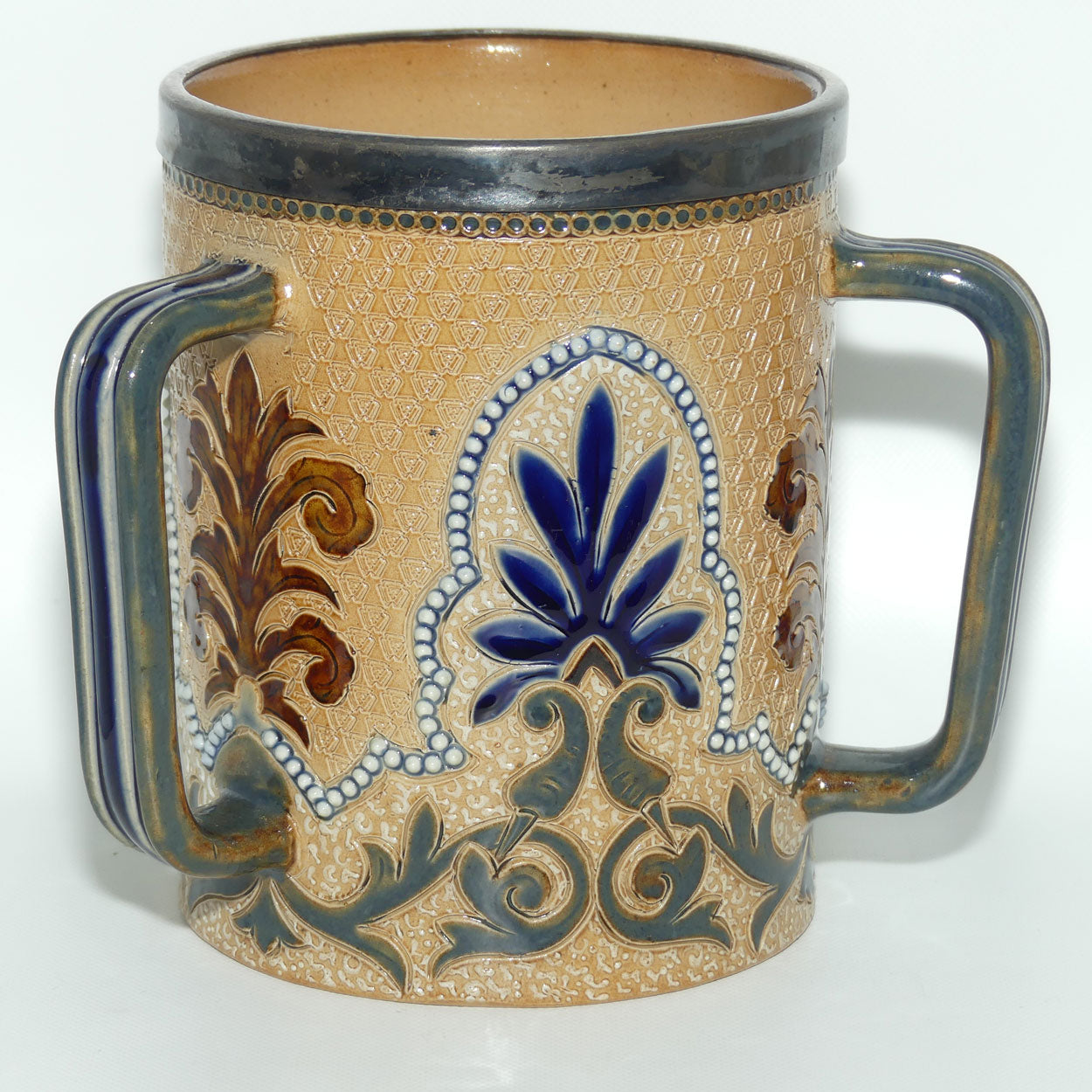 Doulton Lambeth Frank Butler stoneware triple handled loving cup tyg