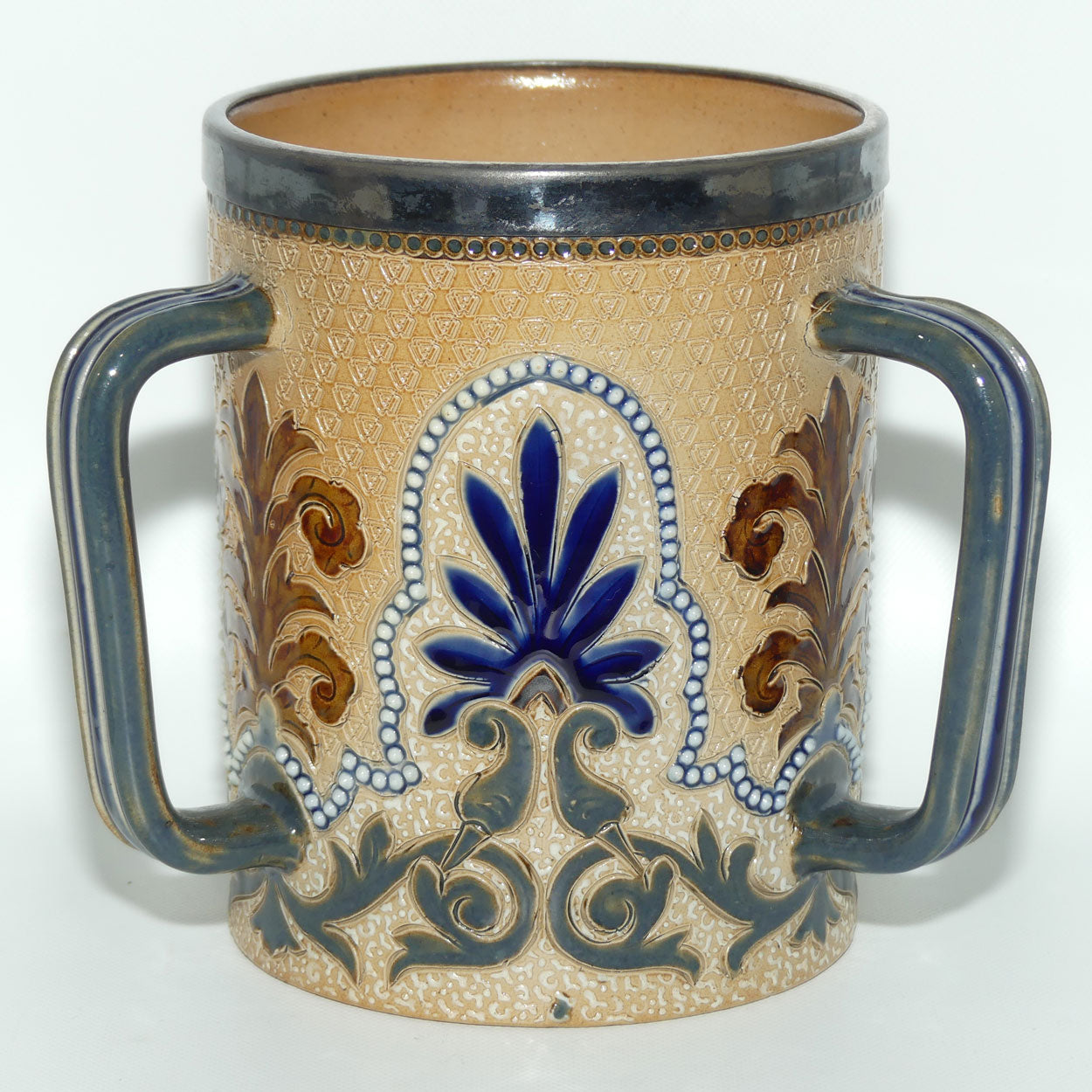 Doulton Lambeth Frank Butler stoneware triple handled loving cup tyg