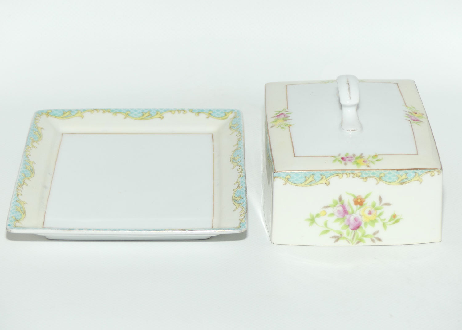 Vintage Retro Noritake Japan floral design butter dish and cover