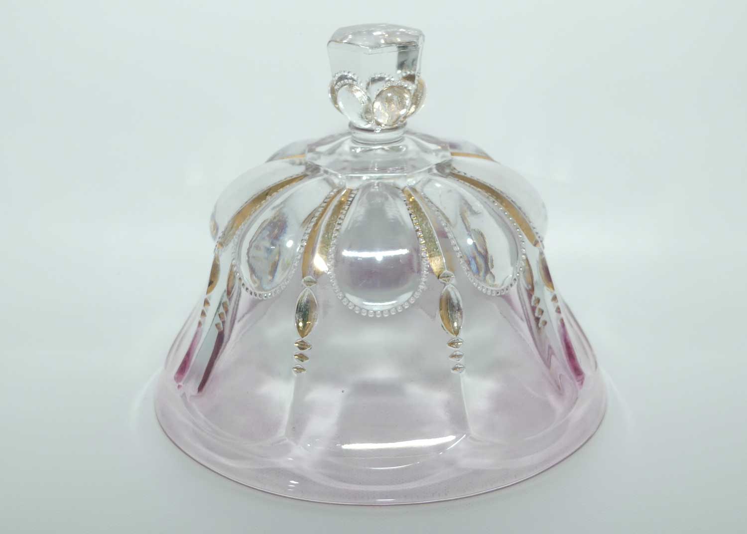 Early American Pressed Glass Rose Cranberry and Gilt Trim butter dish