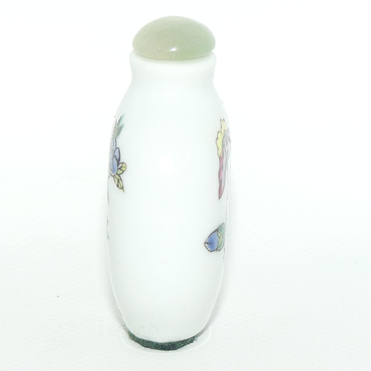 Chinese snuff bottle with greenstone stopper | Butterfly and Flower