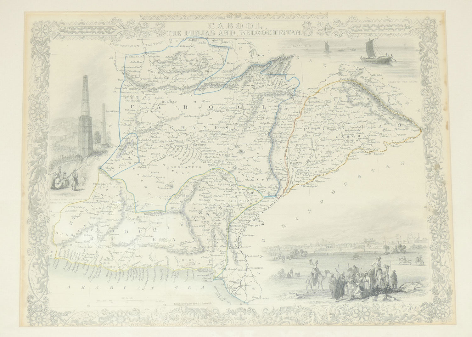 Antiquarian Map | Cabool, The Punjab and Beloochistan by John Tallis