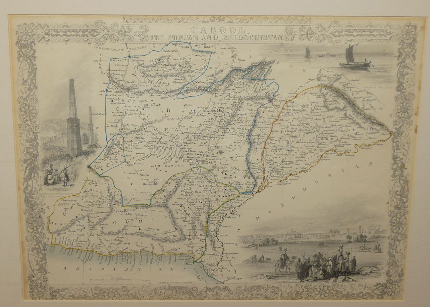Antiquarian Map | Cabool, The Punjab and Beloochistan by John Tallis