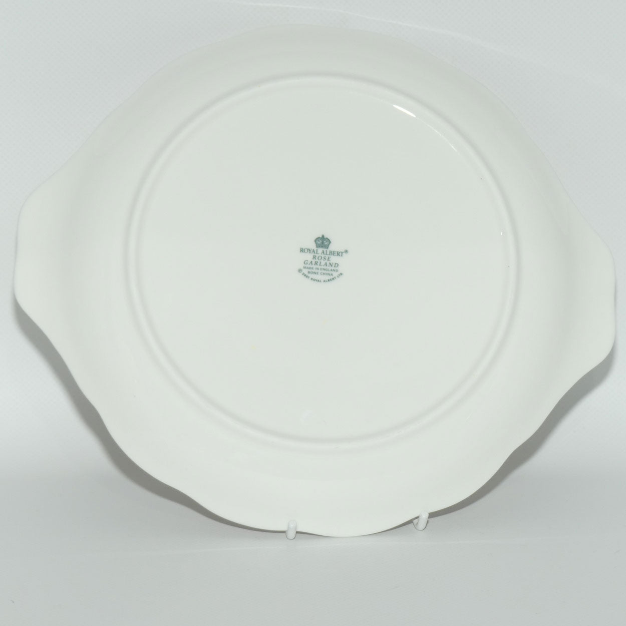 Royal Albert Bone China England Rose Garland tab handle cake plate | later stamp