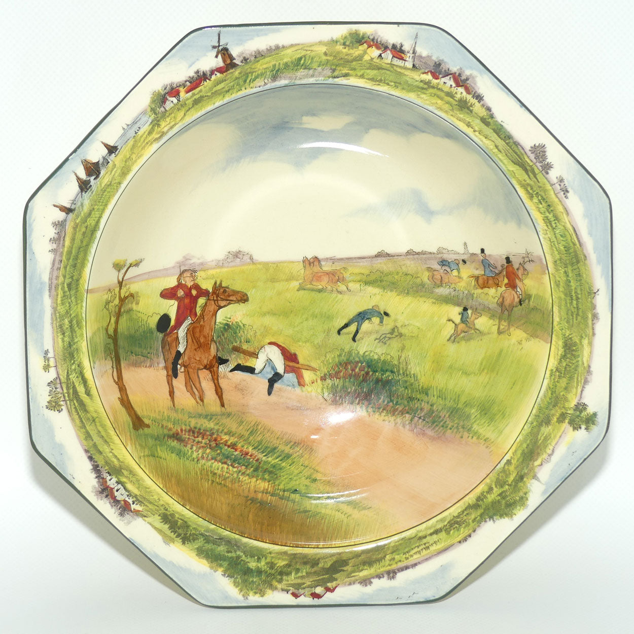 Royal Doulton Caldecott's A Hunting Family octagonal shape bowl D4720