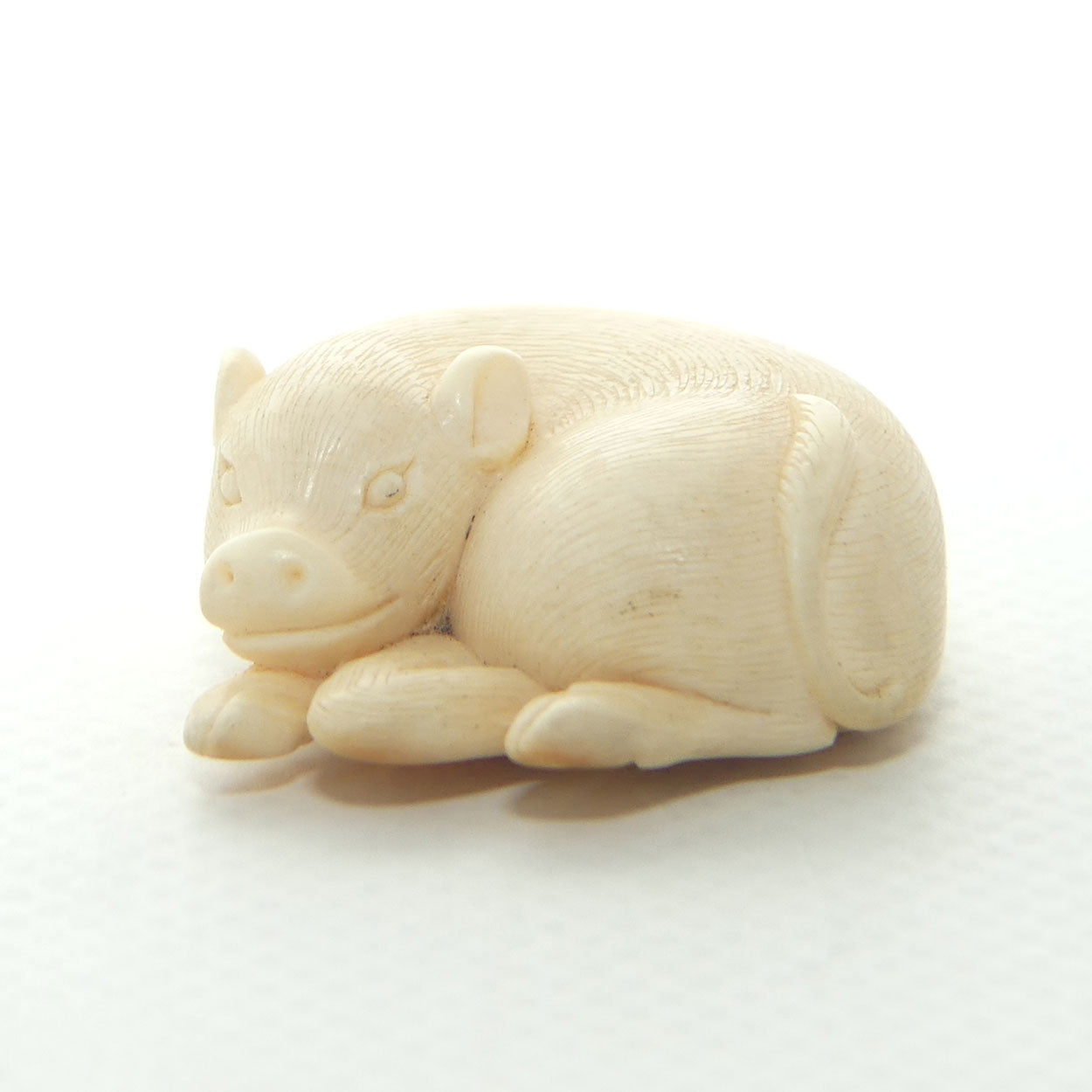 Japanese Carved Ivory miniature Okimono | Resting Calf