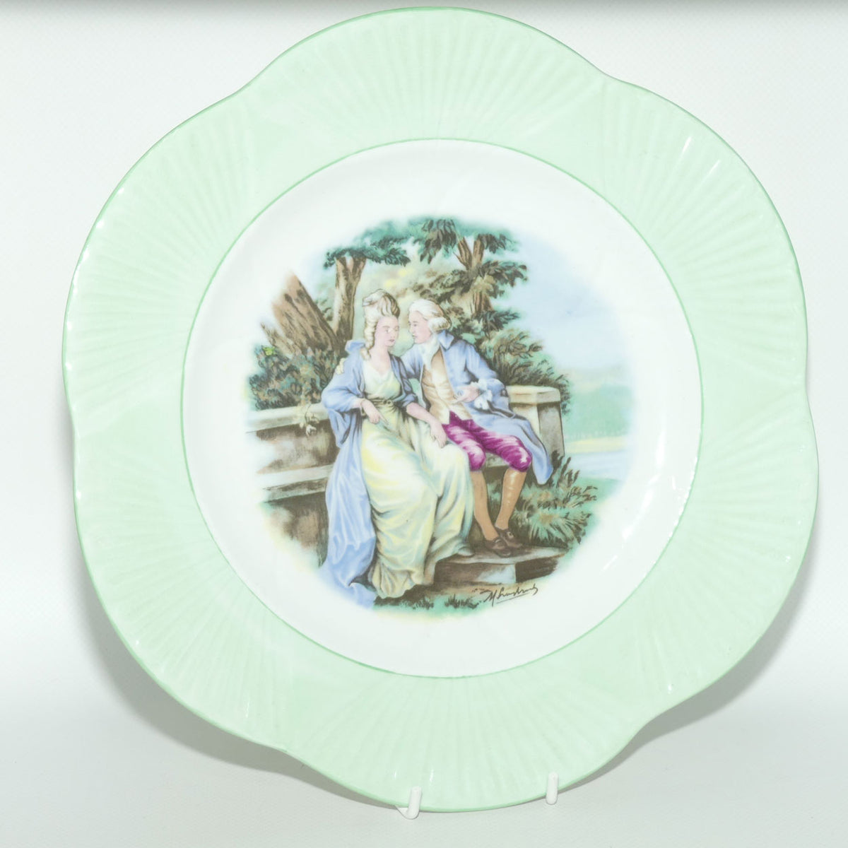 Shelley England Courting Scene plate | Lady Seated | Green border | Dainty