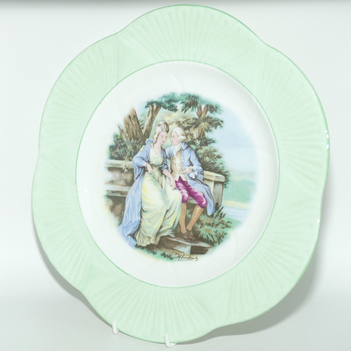 Shelley England Courting Scene plate | Lady Seated | Green border | Dainty