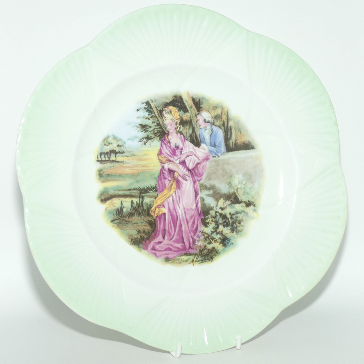Shelley England Courting Scene plate | Lady Standing | Green border | Dainty