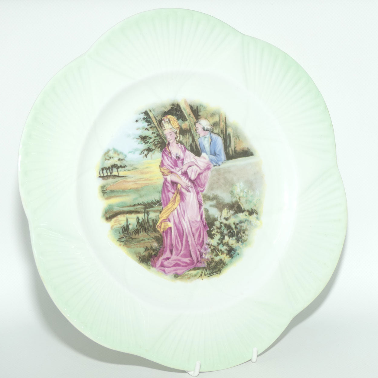 Shelley England Courting Scene plate | Lady Standing | Green border | Dainty