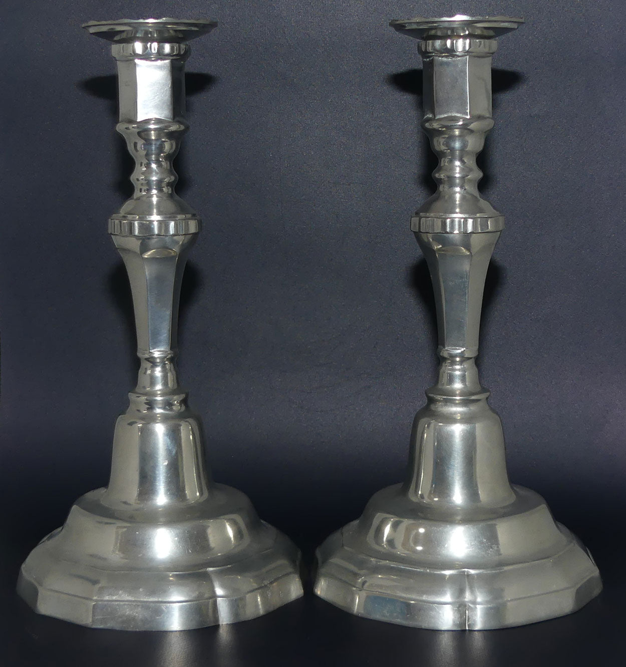 Les Etains Manior Paris France Pewter pair of table candlesticks
