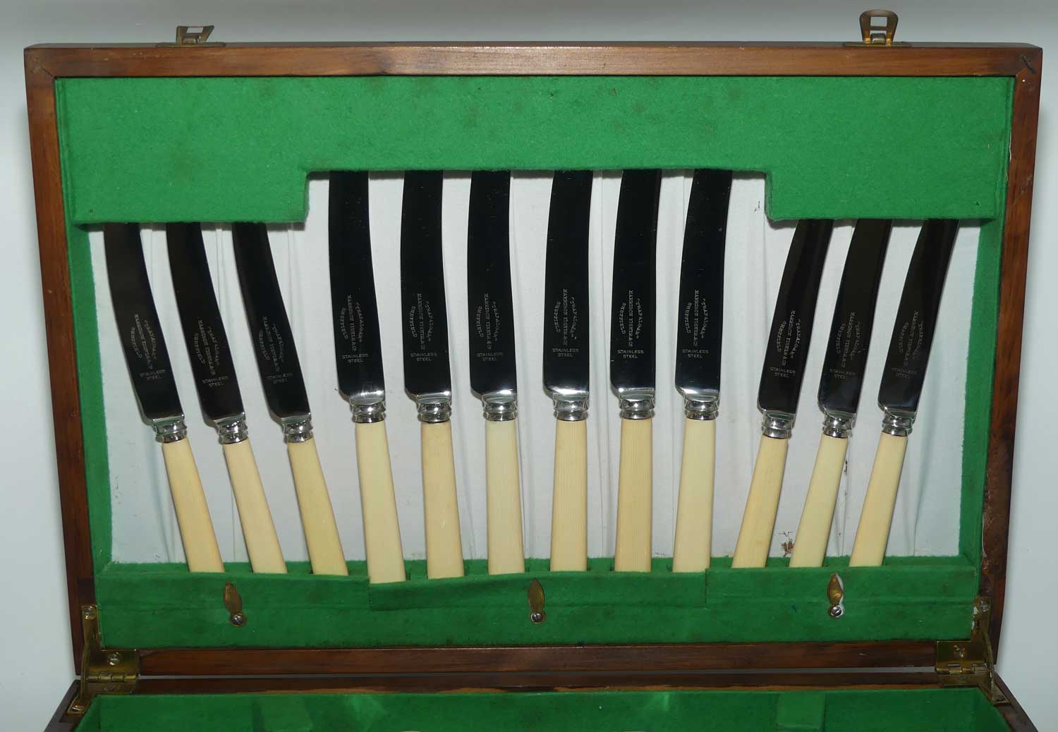 43 piece Silver plated Cutlery set with Faux Bone Handle Knives in Canteen