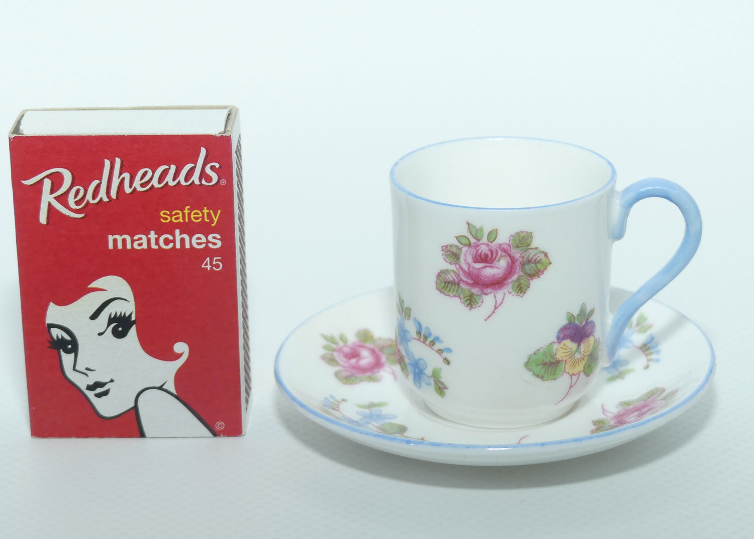 Shelley Canterbury shape miniature Pansy, Rose, Forget Me Not duo