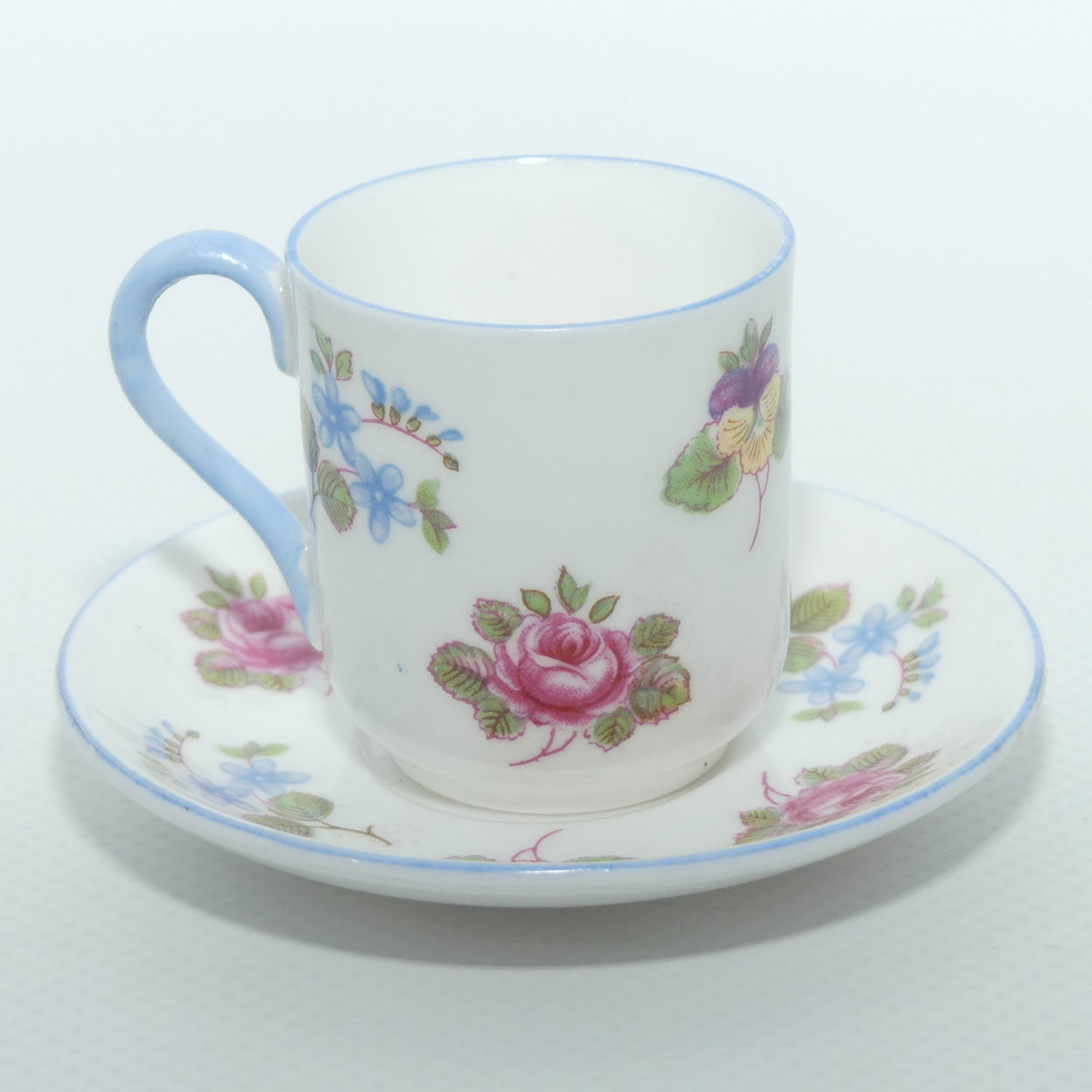 Shelley Canterbury shape miniature Pansy, Rose, Forget Me Not duo