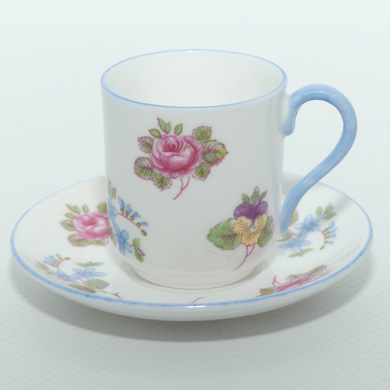 Shelley Canterbury shape miniature Pansy, Rose, Forget Me Not duo