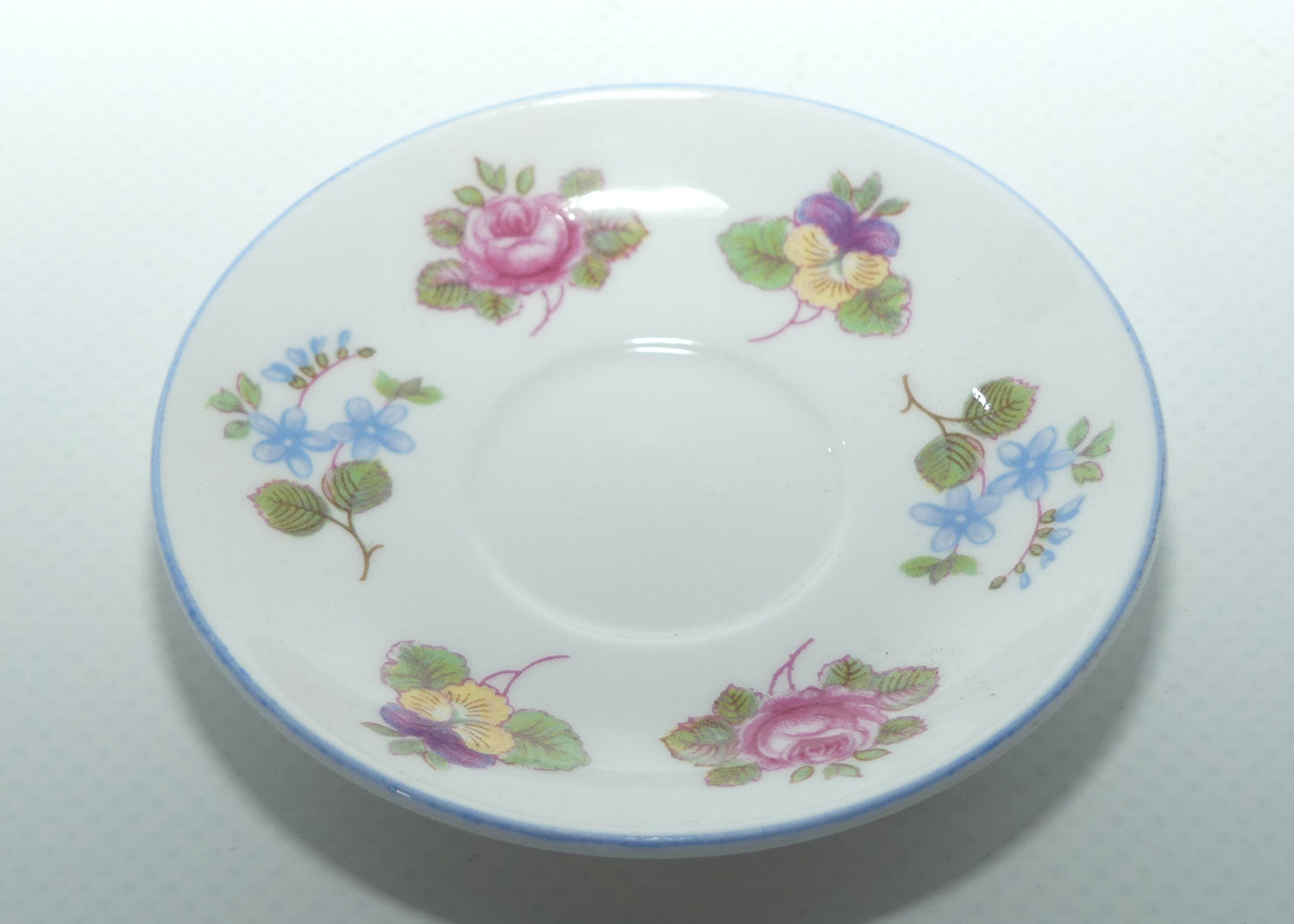 Shelley Canterbury shape miniature Pansy, Rose, Forget Me Not duo