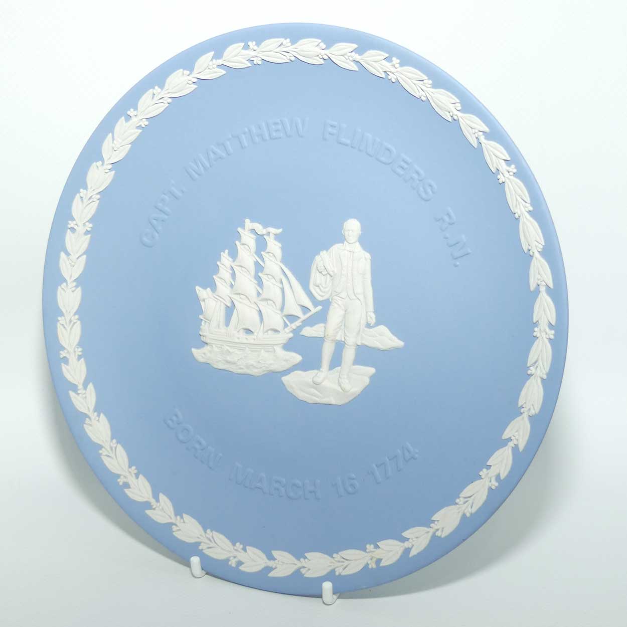 Wedgwood Jasper | White on Pale Blue plate | Bicentenary of Birth of Capt Matthew Flinders | boxed
