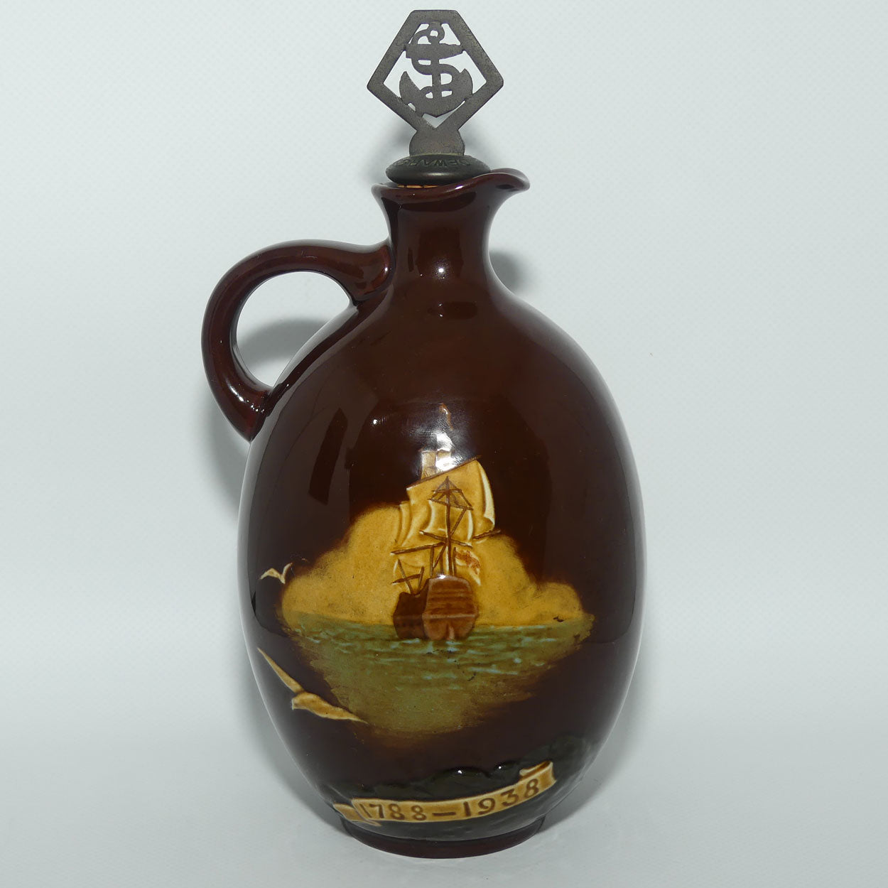 Royal Doulton Kingsware Captain Phillip 1788 - 1938 flask | with stopper | Dewars