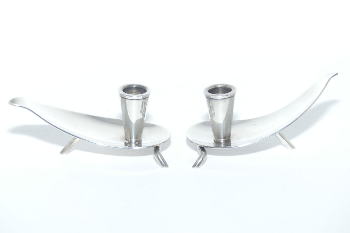 Danish Silver Plate CF Christiansen Kronen Propeller taper holders | 1960s MCM Danish Design