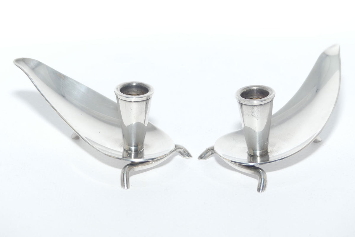 Danish Silver Plate CF Christiansen Kronen Propeller taper holders | 1960s MCM Danish Design
