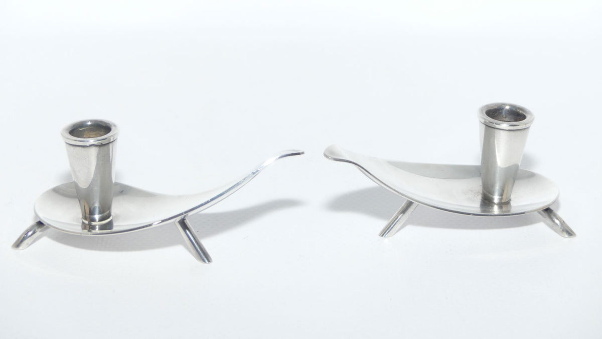 Danish Silver Plate CF Christiansen Kronen Propeller taper holders | 1960s MCM Danish Design