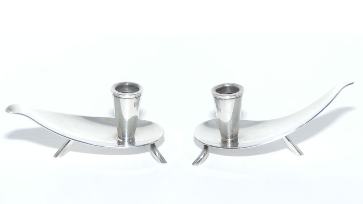 Danish Silver Plate CF Christiansen Kronen Propeller taper holders | 1960s MCM Danish Design