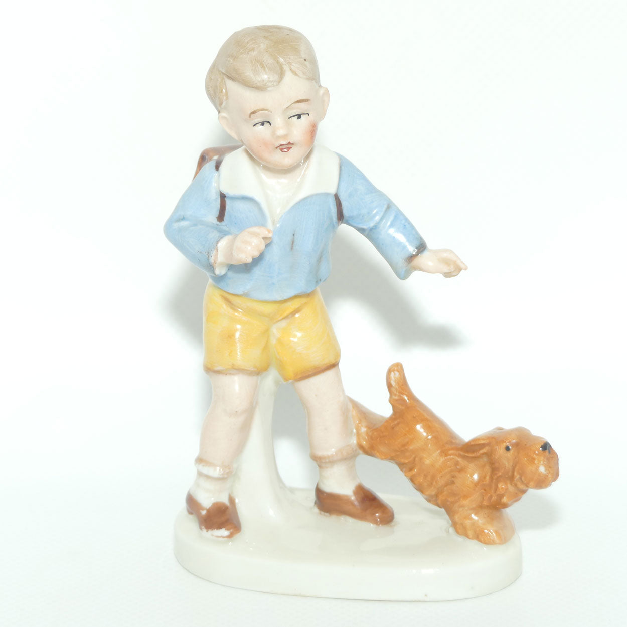 Carl Scheidig Kunstporzellan Germany Schoolboy with Dog figurine