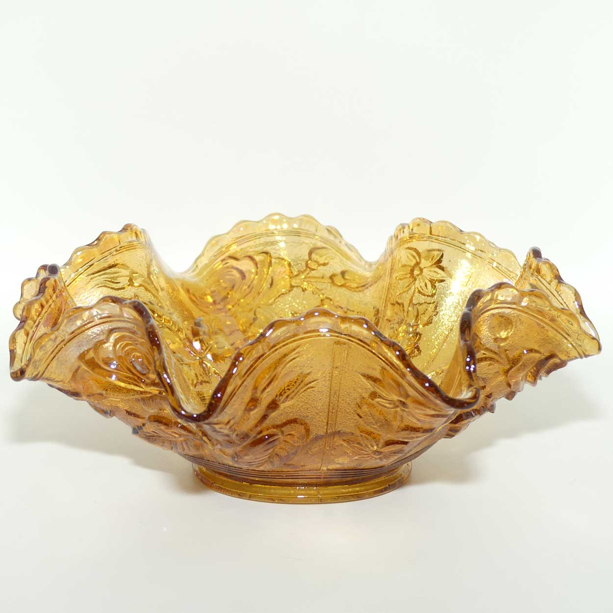 Amber Marigold Carnival Glass English Roses bowl | 23cm diam