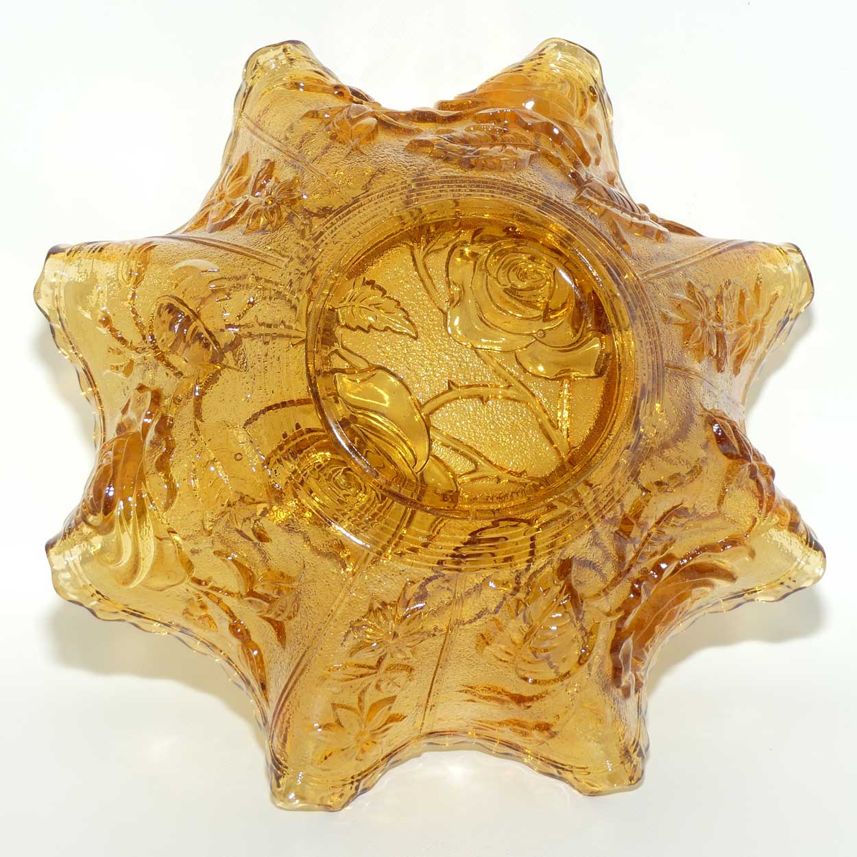 Amber Marigold Carnival Glass English Roses bowl | 23cm diam