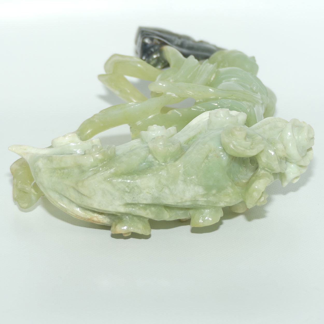 Mid 20th Century Chinese Nephrite Green Jade Lady Carrying Log to Afterlife on stand