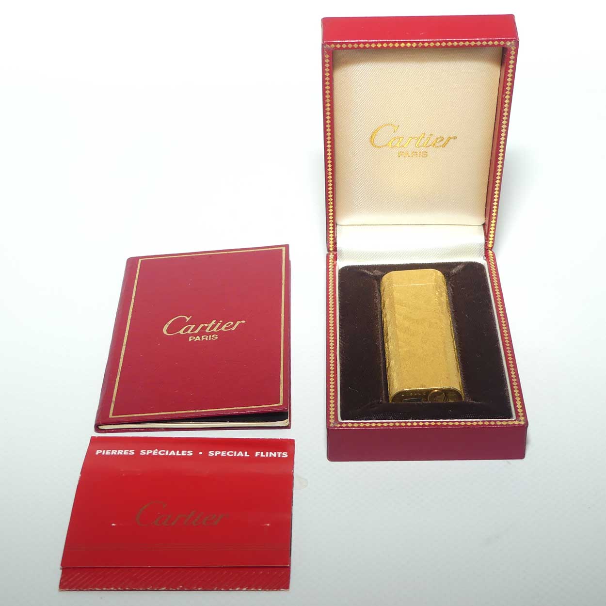 Cartier Paris 18K Gold Plated lighter with original box, instructions and flints
