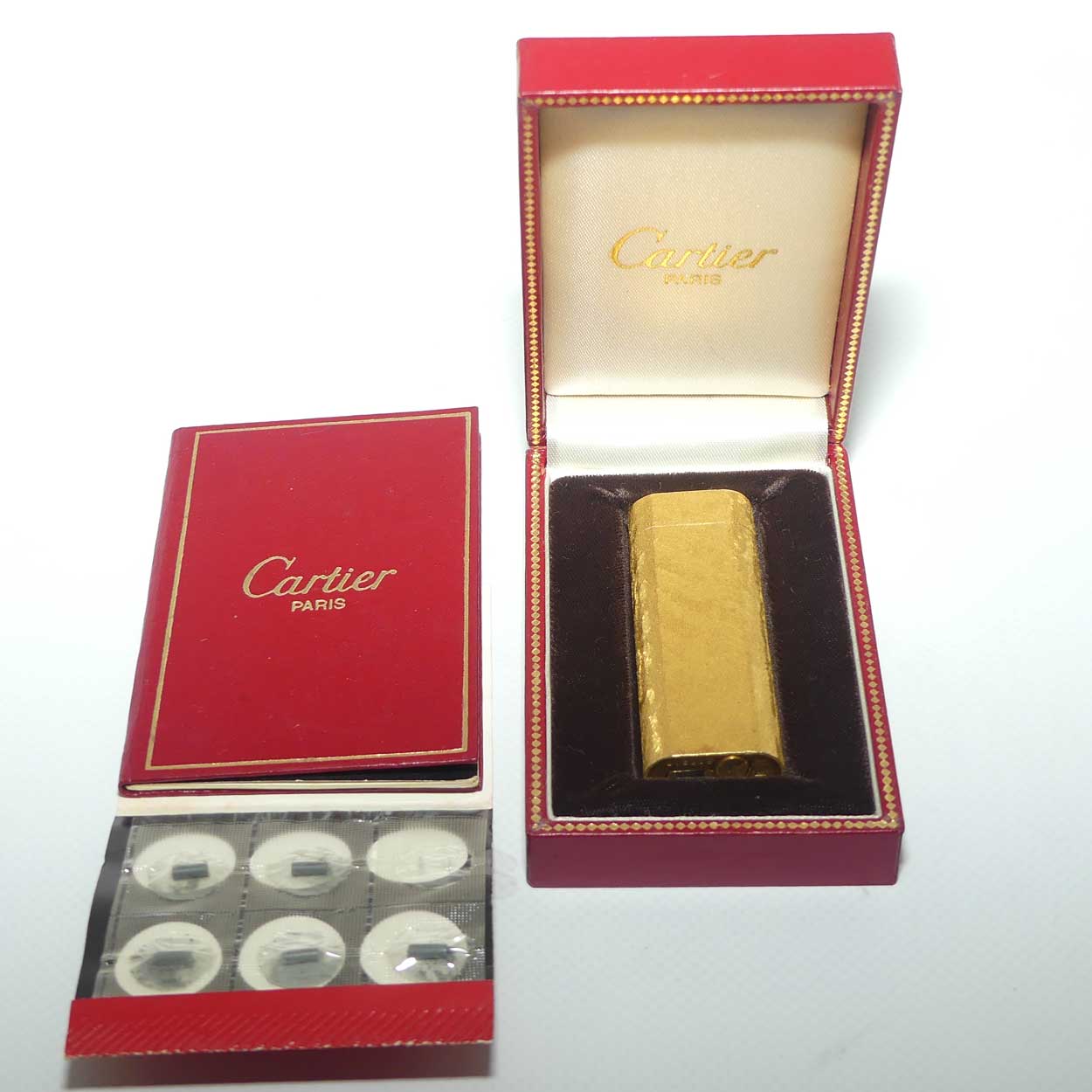 Cartier Paris 18K Gold Plated lighter with original box, instructions and flints