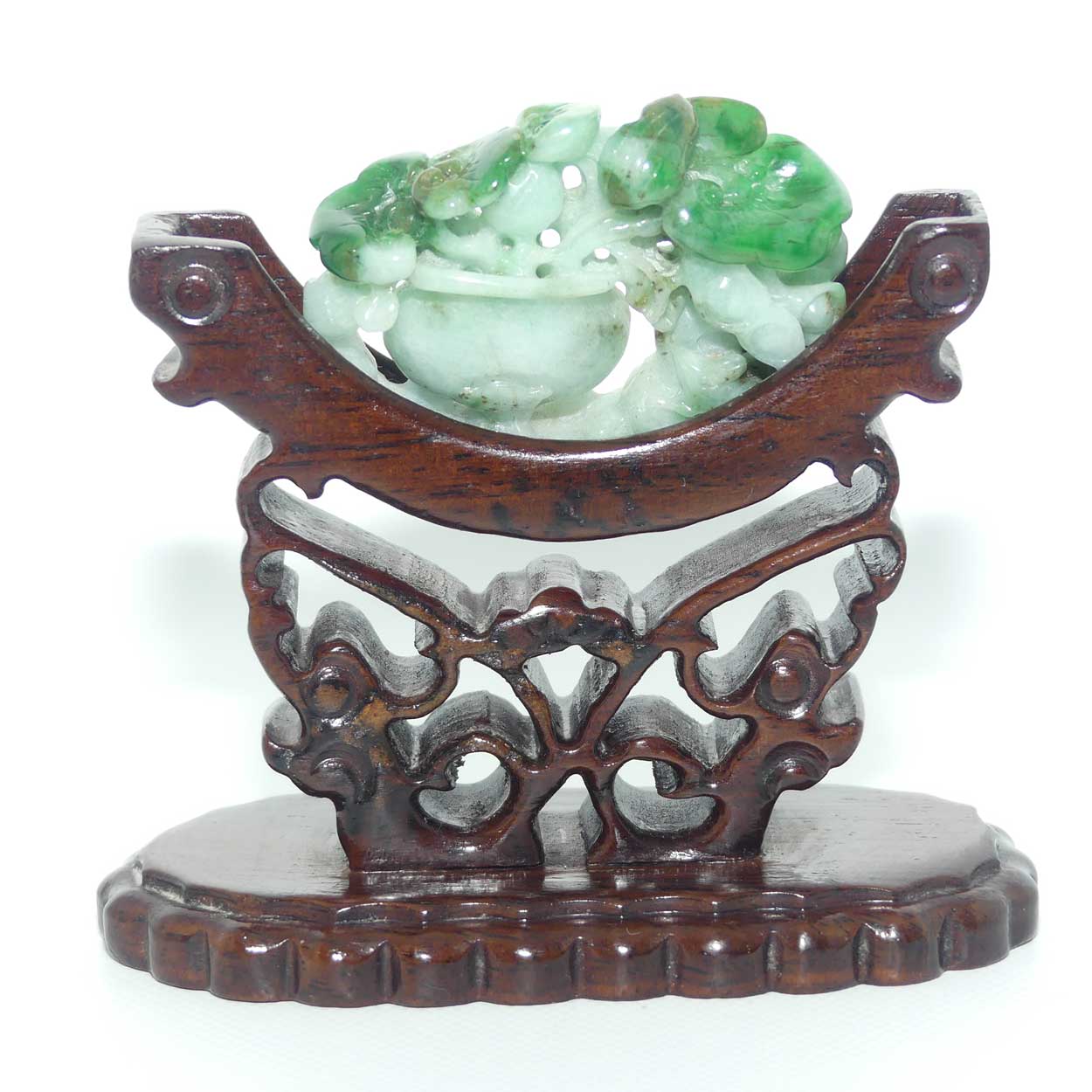 Finely carved Jade Floral panel in delicate wooden frame