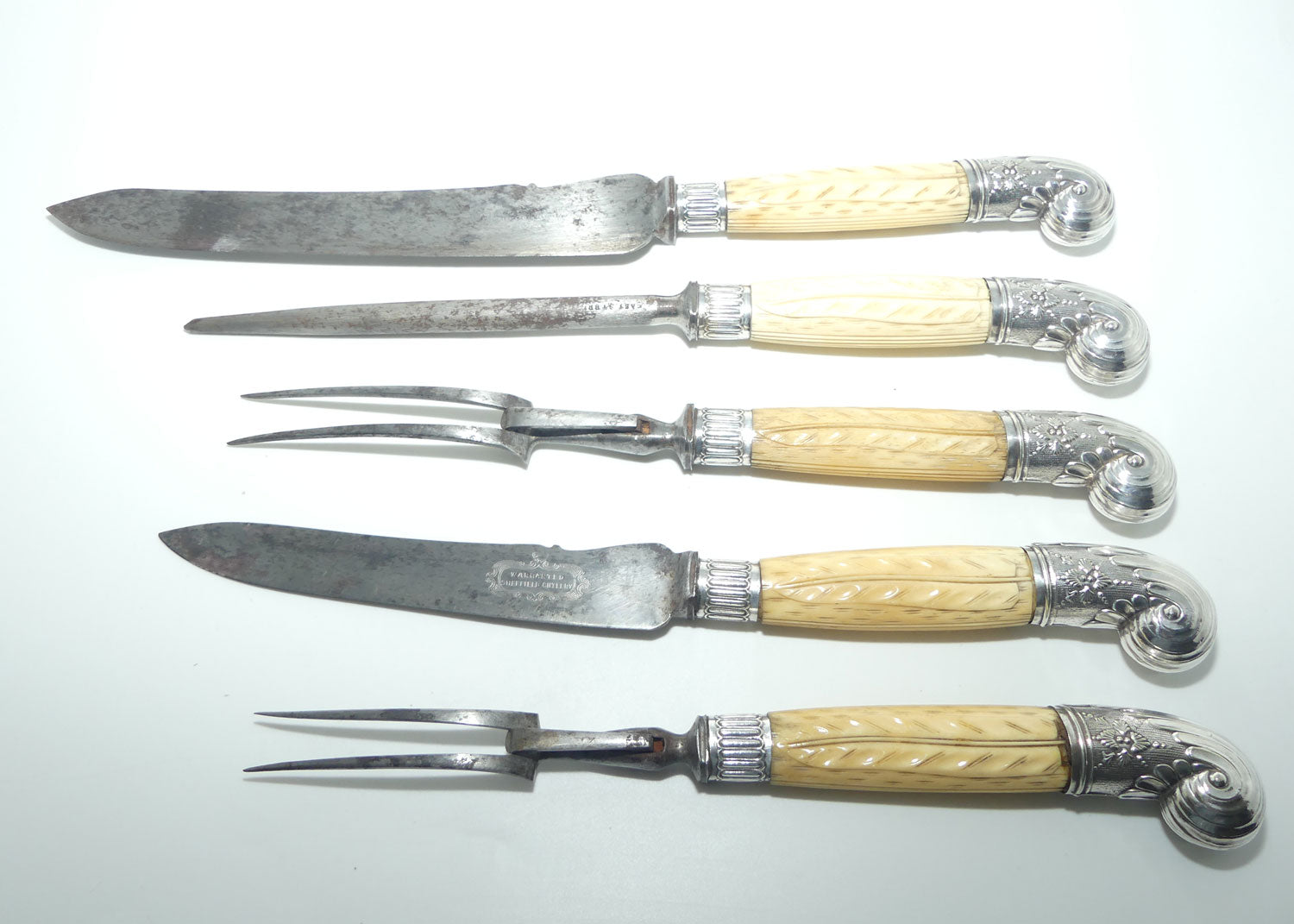 Victorian era Sheffield Cutlery 5 piece Bone Handled Carving set
