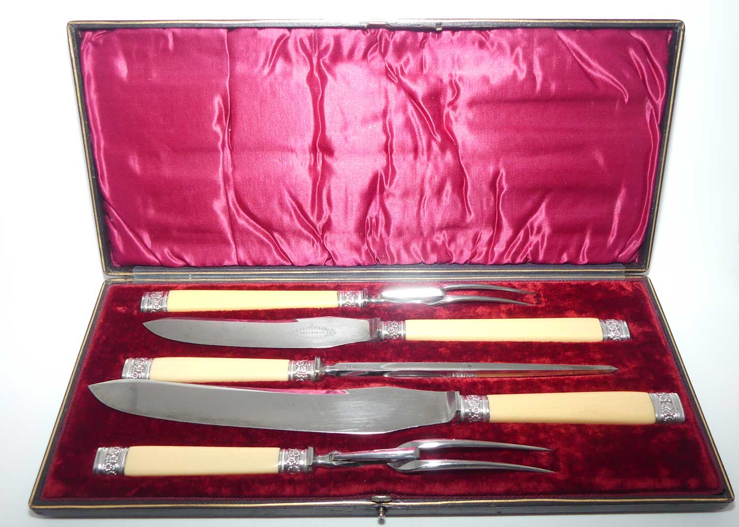 late Victorian era 5 piece boxed Bone Handle carving set | W Mammatt & Sons Sheffield