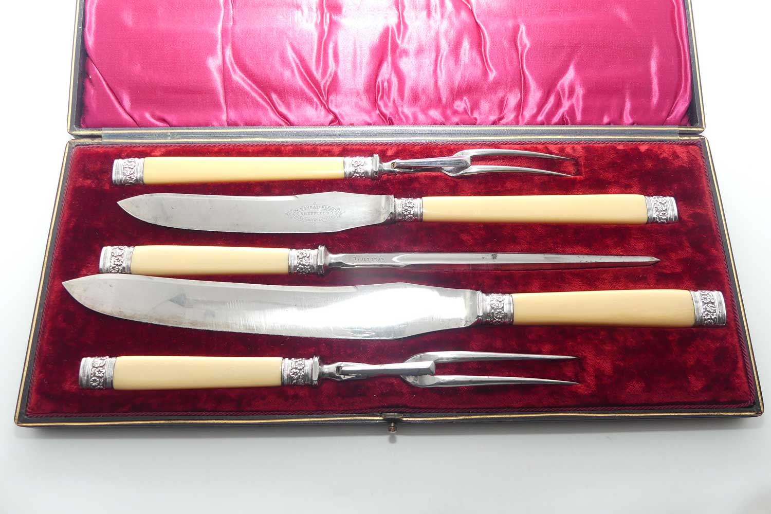 late Victorian era 5 piece boxed Bone Handle carving set | W Mammatt & Sons Sheffield