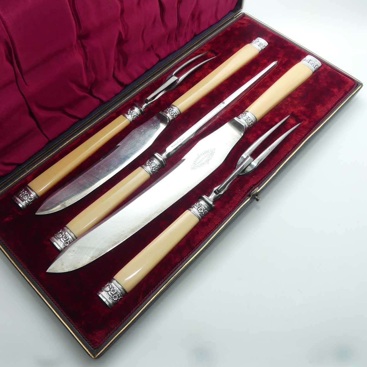 late Victorian era 5 piece boxed Bone Handle carving set | W Mammatt & Sons Sheffield