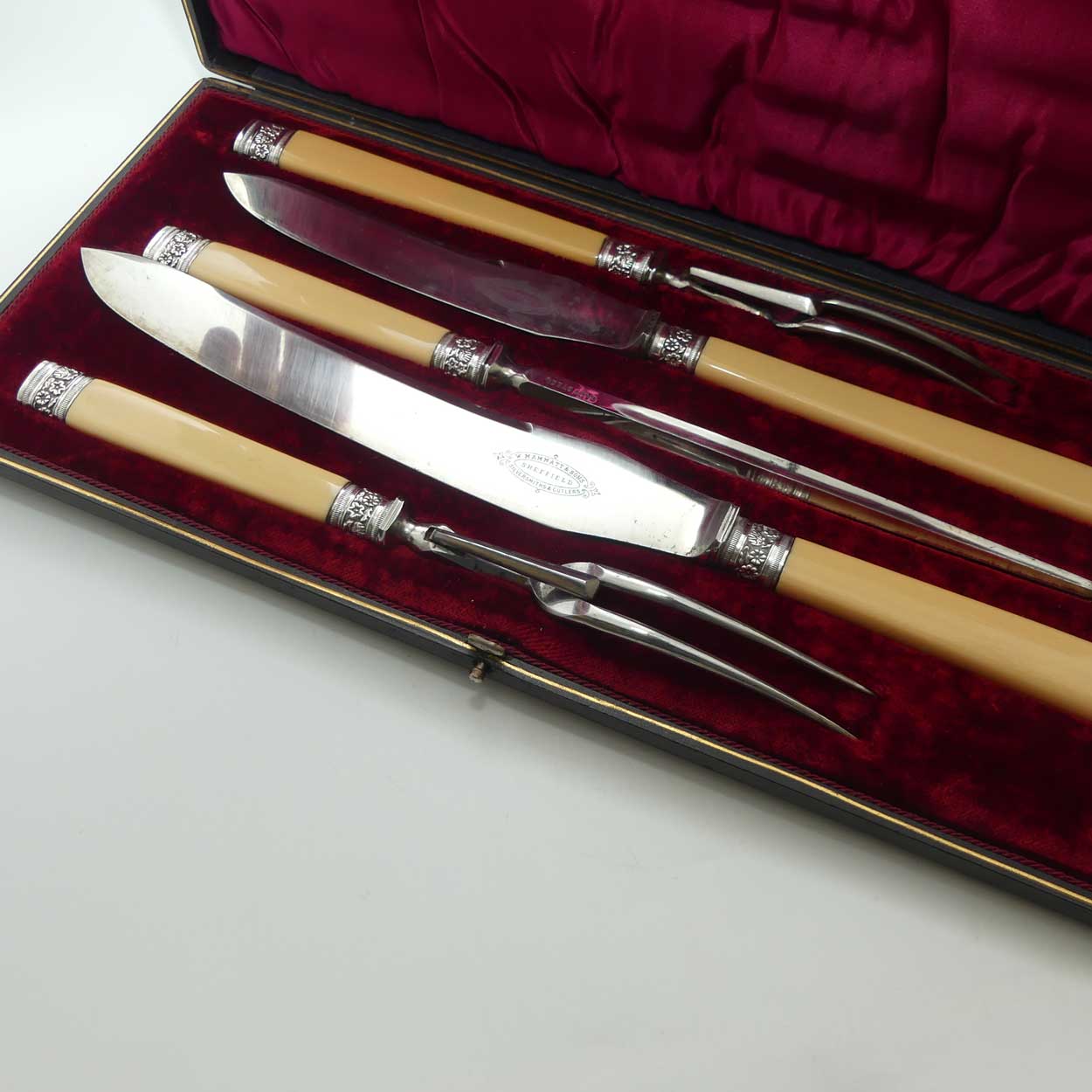 late Victorian era 5 piece boxed Bone Handle carving set | W Mammatt & Sons Sheffield