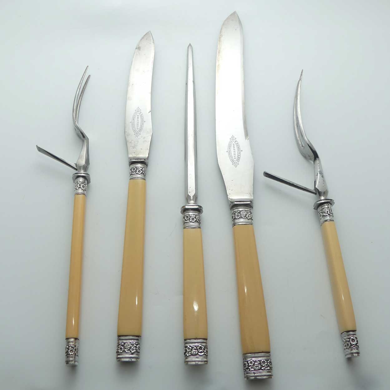 late Victorian era 5 piece boxed Bone Handle carving set | W Mammatt & Sons Sheffield