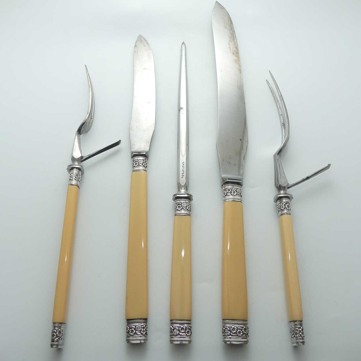 late Victorian era 5 piece boxed Bone Handle carving set | W Mammatt & Sons Sheffield