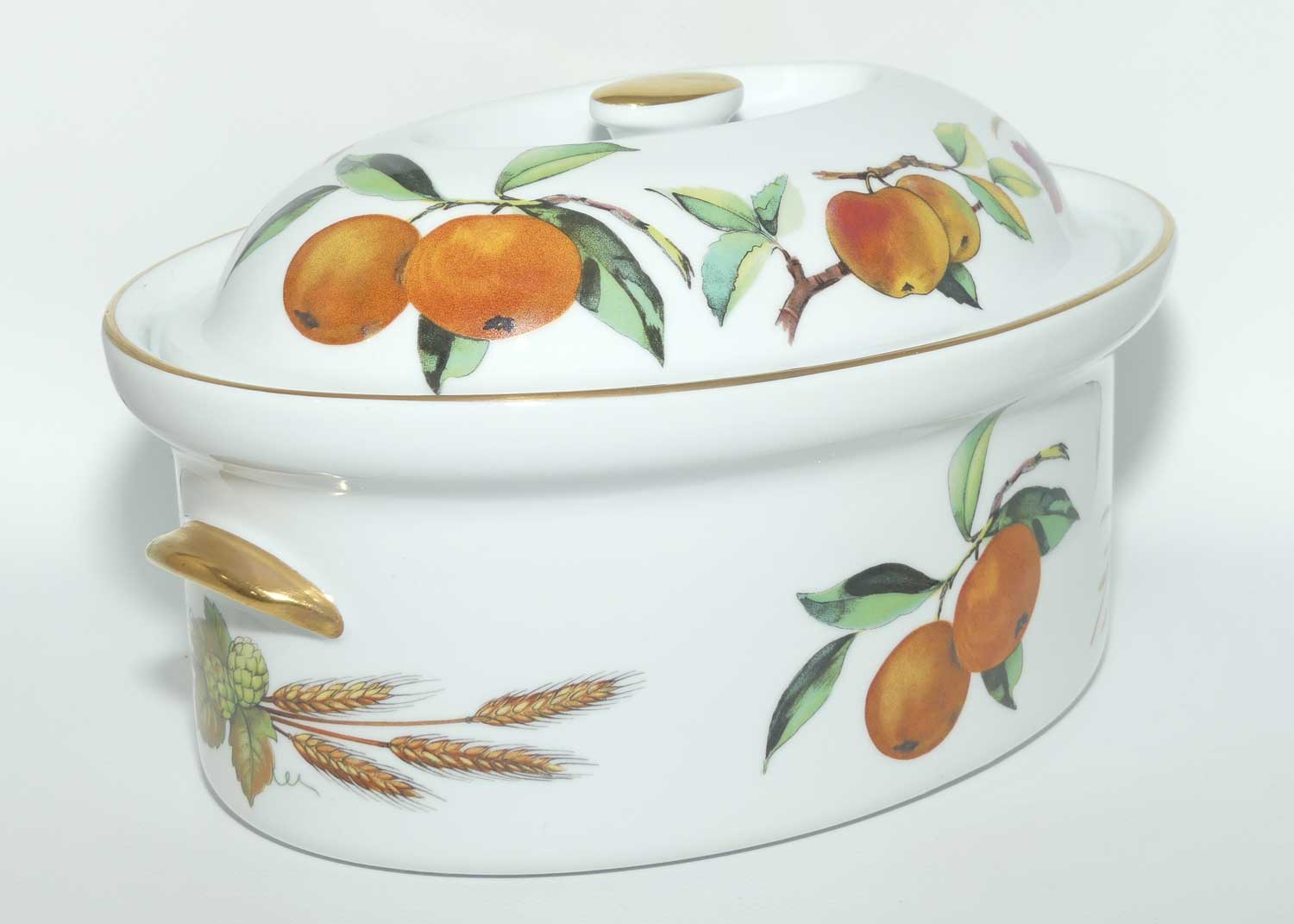 Royal Worcester Vitreous Bakeware | Evesham pattern | Gold Trim | Oval Casserole dish