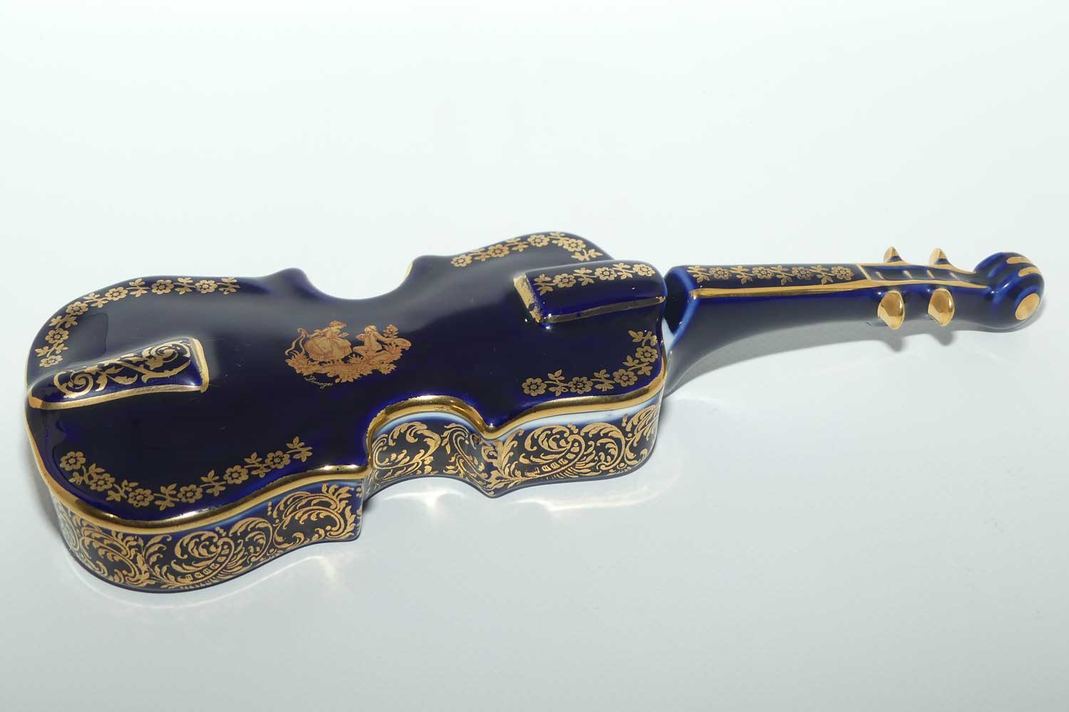 Limoges Castel France Blue and Gilt Violin trinket box | Grande size