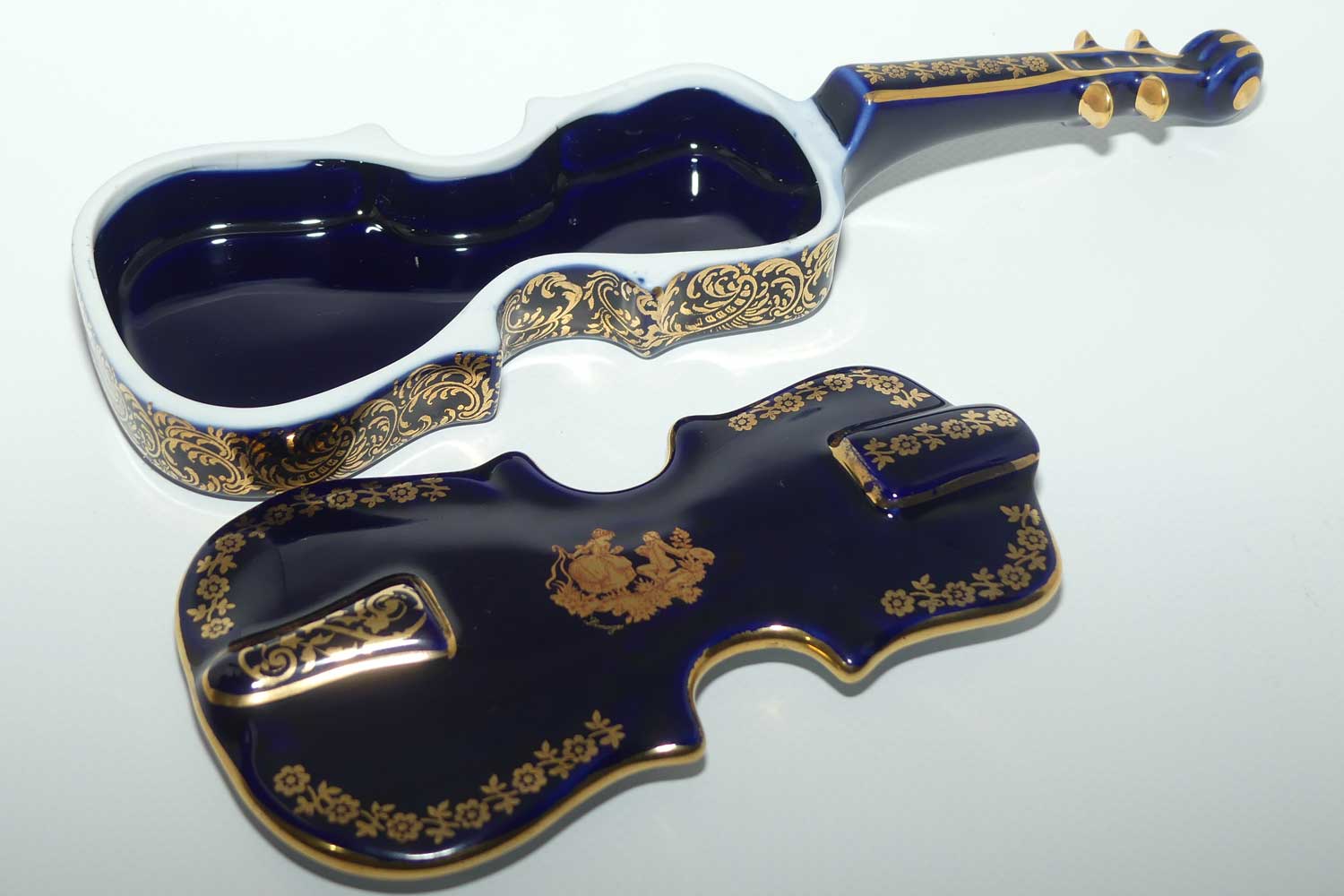 Limoges Castel France Blue and Gilt Violin trinket box | Grande size