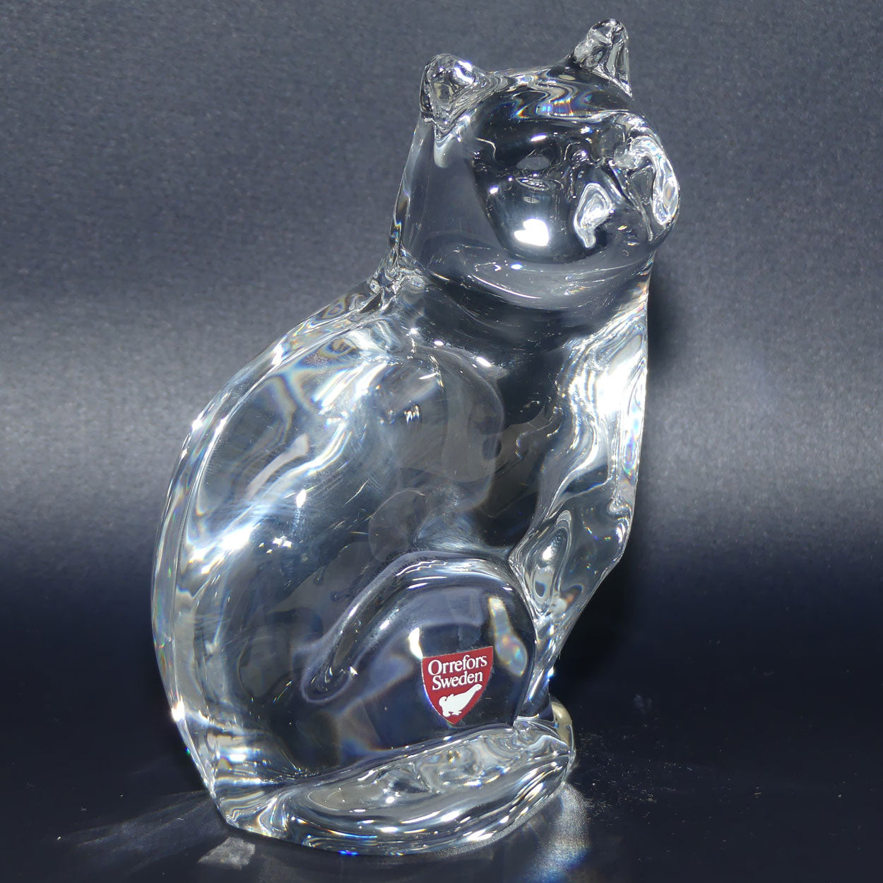 Orrefors Crystal Cat paperweight | 12.5cm tall