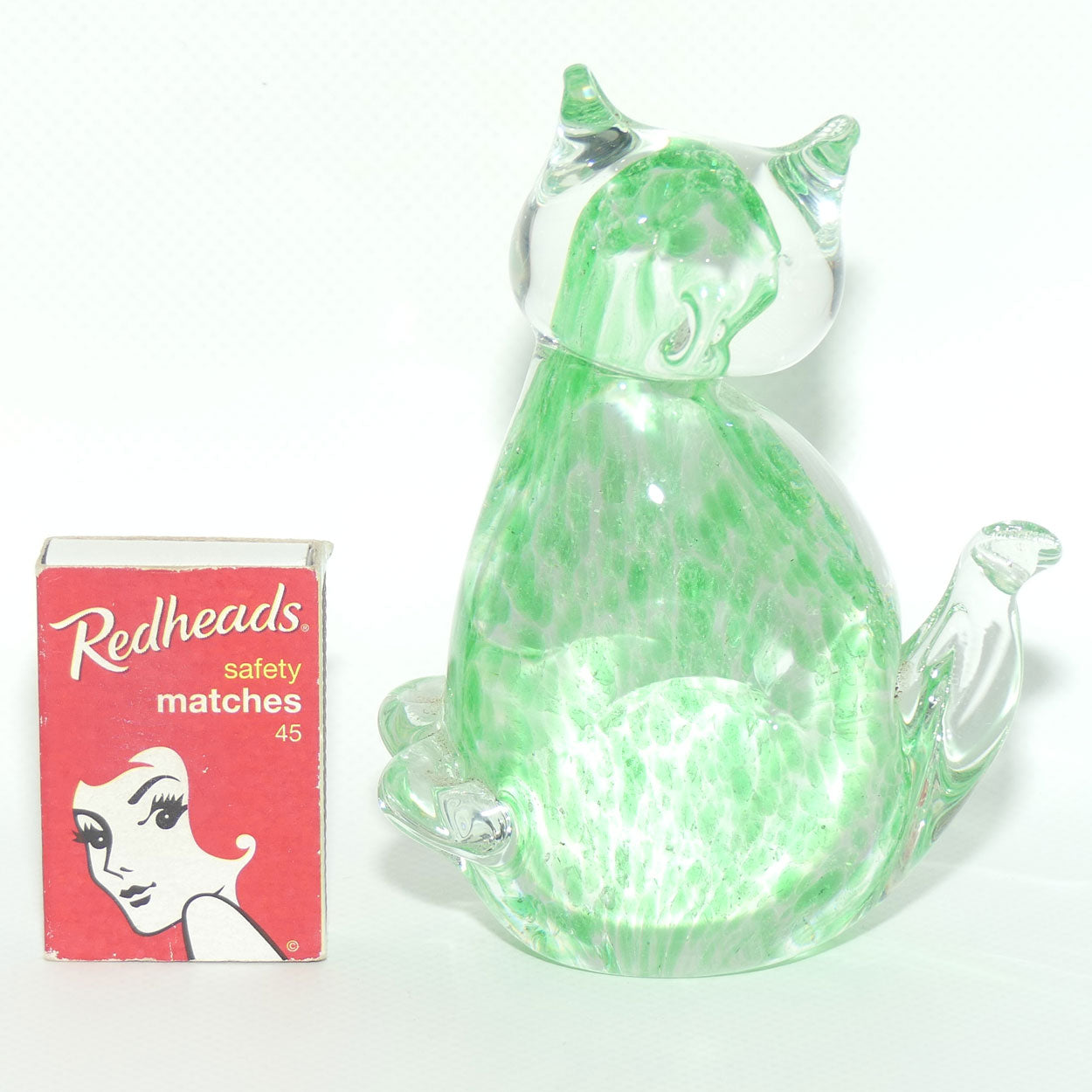 Murano Glass Lime Green and Clear Cat figure